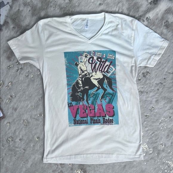 Ranch Swag “It gets a little wild in Vegas National Finals Rodeo” Vneck T-shirt - Picture 2 of 4
